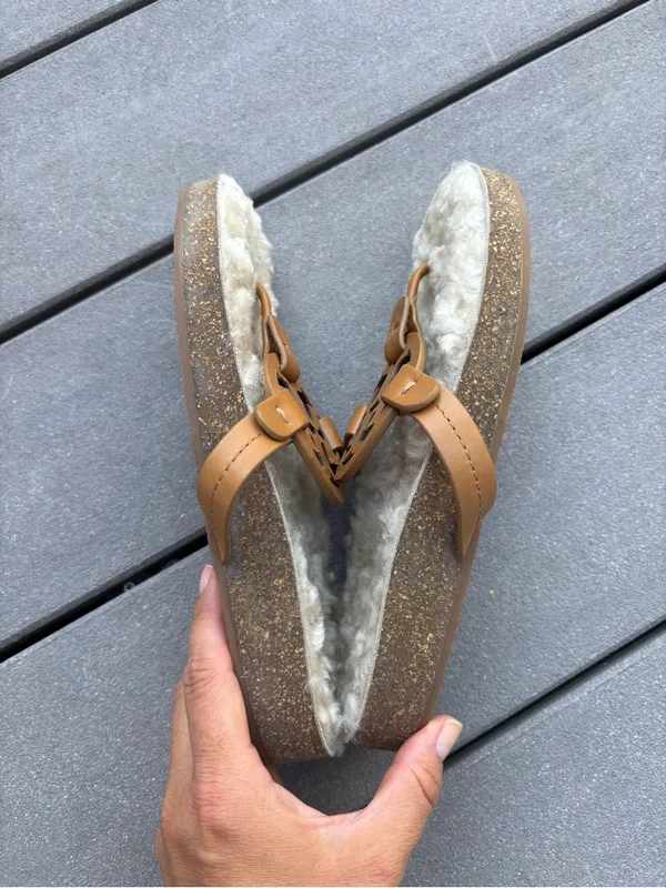 NWOT Tory Burch Miller Cloud Sandal Cork Shearling Caramel Neutral 7 - Image 5