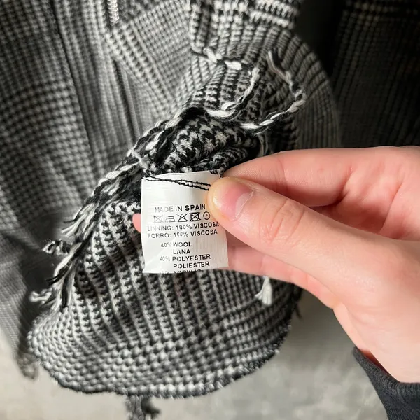 Vilagallo Checked Fringe Zip Up Wool Dress Black White Houndstooth Size 36 US‎ 4 - Image 3