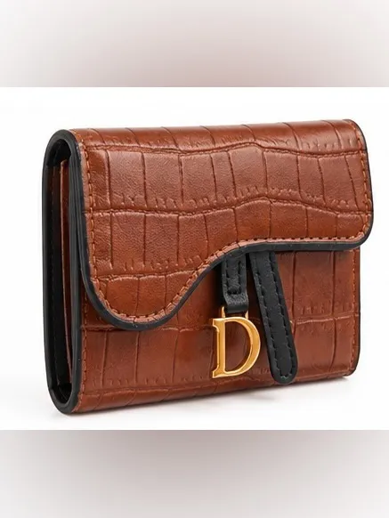 MBrown Faux Croc-Embossed Wallet with Gold D Accent - Image 2