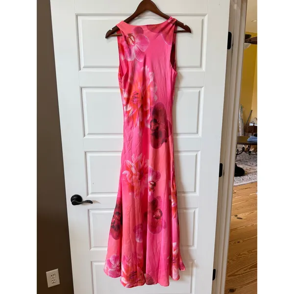 Paper Heart Pink Orchid Floral Cowl Neck Maxi Dress Small Romantic Resort Fairy - Image 5