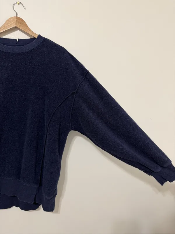 Aerie Crewneck Sweatshirt Size Small Oversized Navy Blue Terry Chill - Image 5
