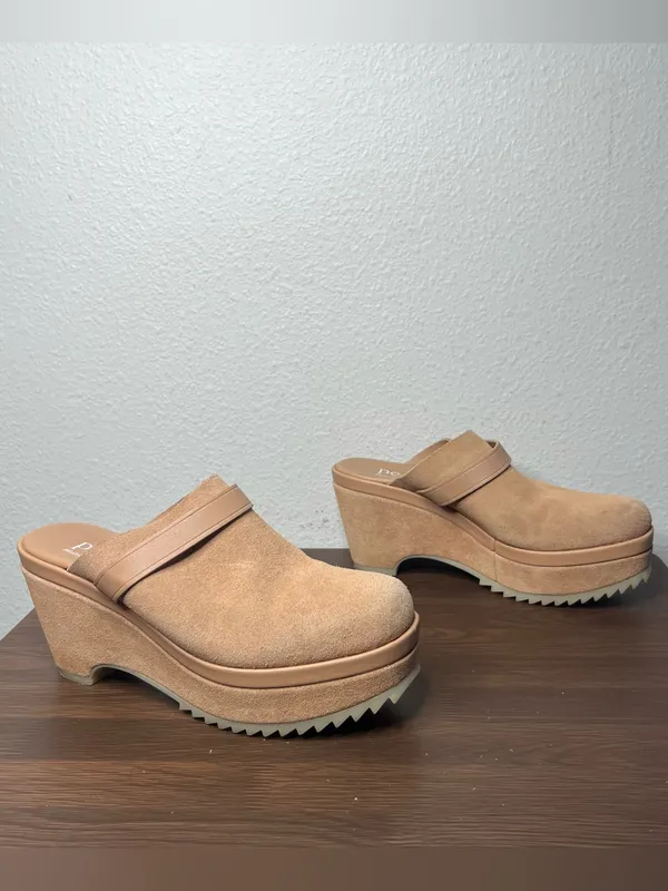 Pedro Garcia Tan Suede Fabia Platform Clog Mules in Camel Castoro - Image 2