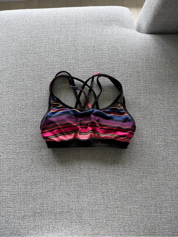 Athleta Black Sports‎ Bra with Pink and Multicolor Straps - Image 2