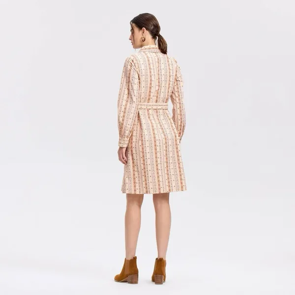 Universal Threads NWT Bishop Long Sleeve Poplin Shirtdress Large Beige Striped - Image 2