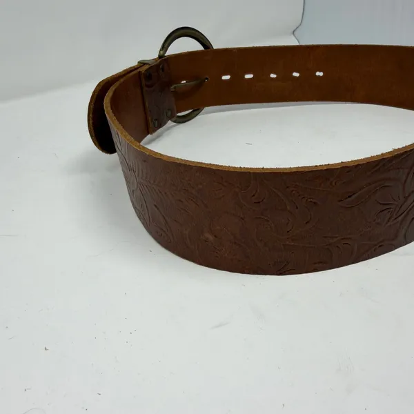 Antoniazzi Firenze Floral Embossed Leather Round Buckle Belt Brown Womens Size M - Image 6