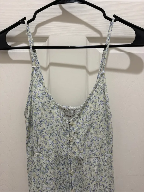 Abercrombie & Fitch Light Blue Floral Tiered Spaghetti Strap Midi Dress XS - Image 2