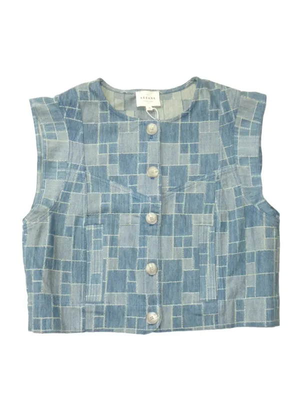 NWT Sezane Timothé Jacket in Blue Denim Patchwork Vest Top M - Image 3
