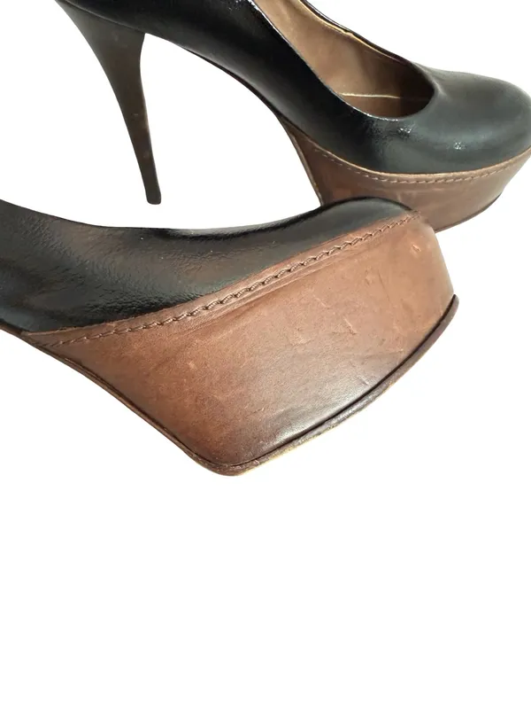 Marni Black Brown Two Tone Leather Closed Toe Platform Heels Pumps Size 8 Womens - Image 4