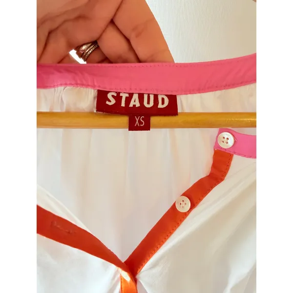 Staud Mini‎ Demi Dress Womens White Multicolor Neon Piping Balloon Sleeve XS - Image 4