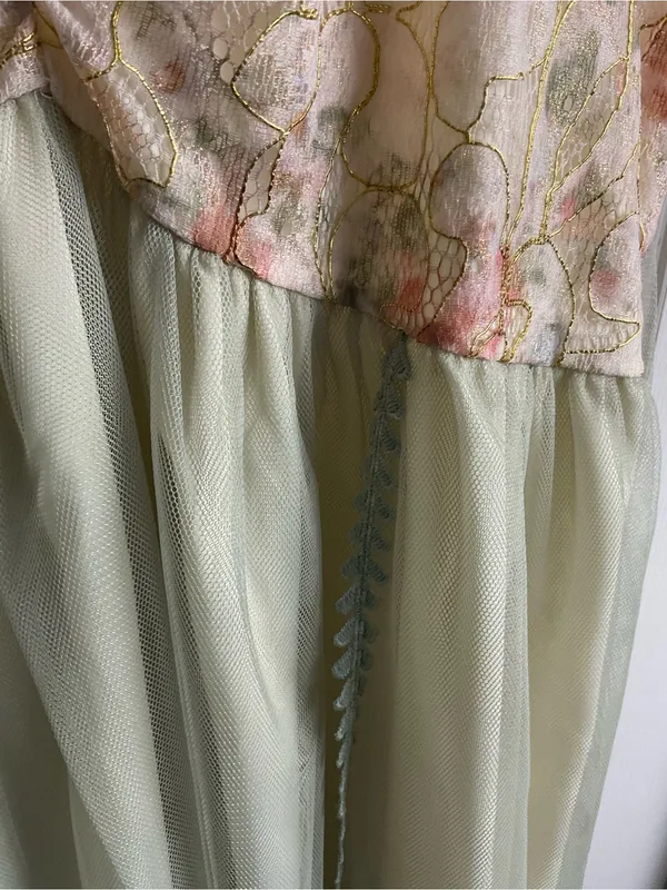 Delicate Lace &‎ Chiffon Slip Dress in Pale Green - Image 5