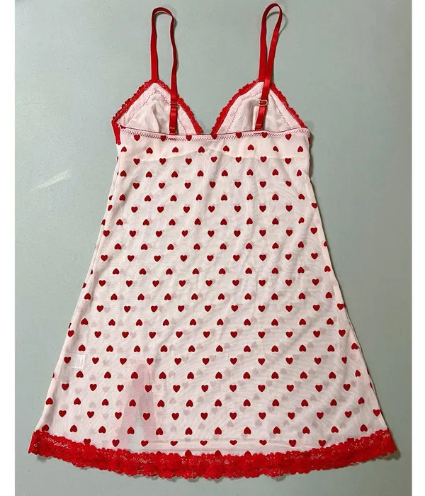 Red Pink Hearts Sheer Babydoll Slip Nightie Nightgown Lingerie Dress Size S ♥️✨ - Image 4