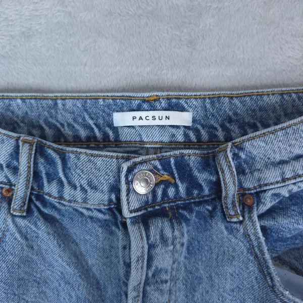 PacSun High‎ Rise Straight Jeans Women 30x27 Blue Button Fly Raw Hem 90s Mom - Image 5