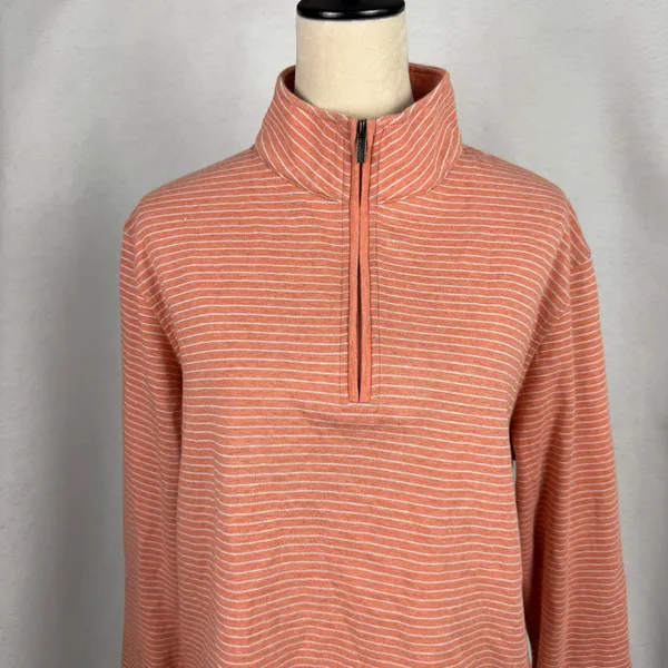 Bugatchi Quarter Zip Pullover Womens Large‎ Striped Coral Orange Casual - Image 2