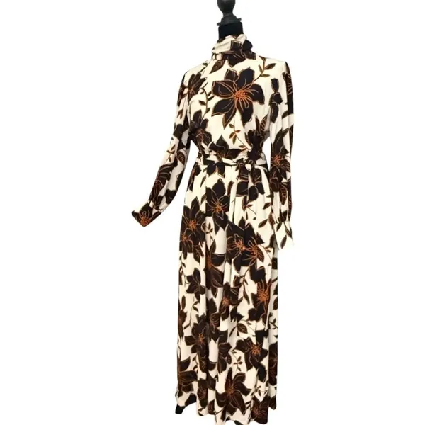Alexia Admor Mock Neck Belted Maxi Dress Size 6 Brown Floral Print Fall Modest - Image 2