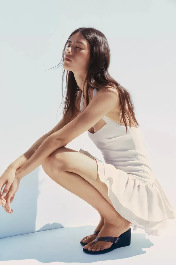 Zara Elegant White cream Halter corset ruffle Dress - Image 8