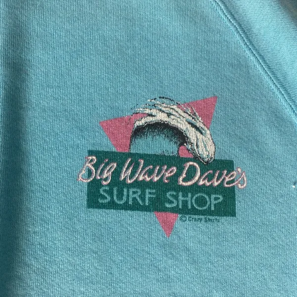 light blue white pink Big Wave Dave’s vintage surf 80’s crewneck - Image 3