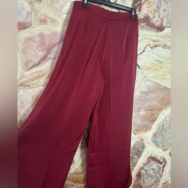 Commense Oversized Satin Wide Leg Dress Pants burgundy size M - Image 4