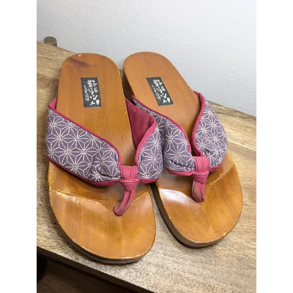 Vintage Japanese Geta Wooden Platform Sandals Purple Asanoha 7 - Image 3