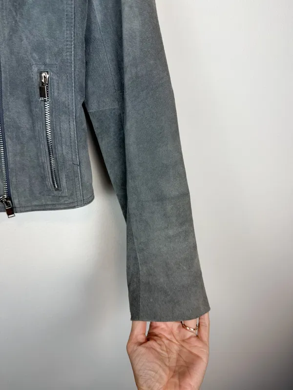 Doma Gray Suede Moto Jacket Size Small - Image 13