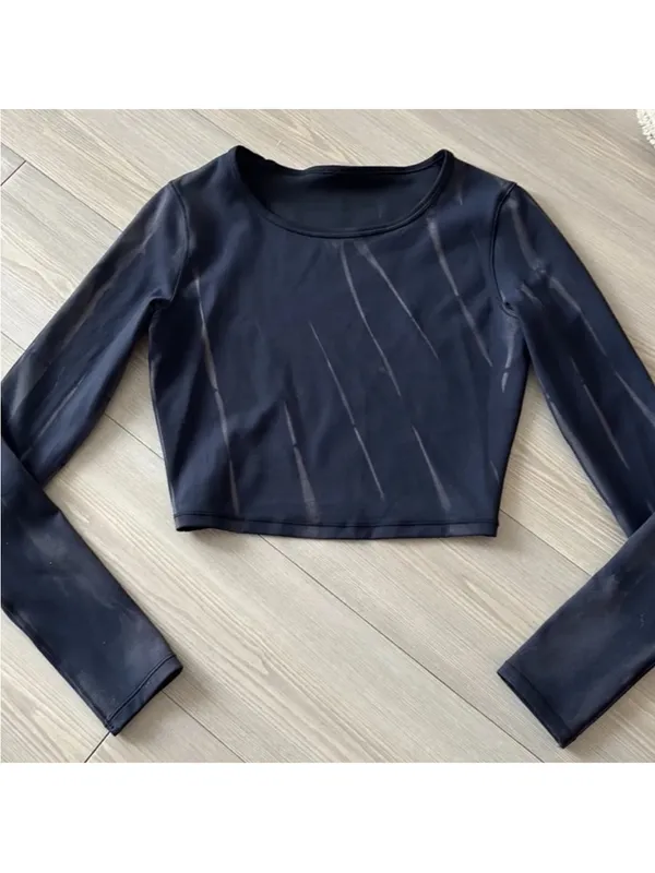 Lululemon Wunder Train Cropped Long Sleeve Shirt in Sun Bleached Navy - Size 2 - Image 4