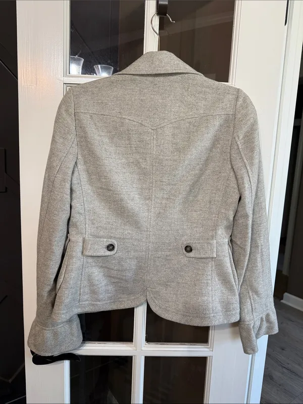 BANANA REPUBLIC Gray Herringbone Wool Blend Tailored Blazer Ruffled S Academia - Image 3