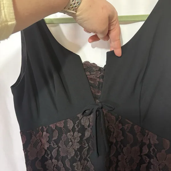 Vintage 90s Y2K Black Brown Lace Slip Dress Dark Romantic Whimsigoth Goth Sz M - Image 11