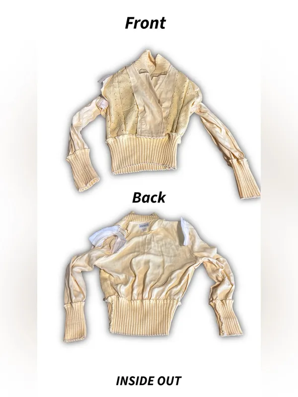 Side Effects Vintage 1990'S Yellow Cream Embroidered V Neck Pullover Sweater (M) - Image 11
