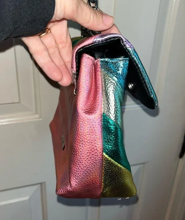 peacock purse in multi color leather with black lining. GUC. - Image 5