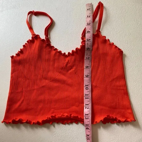 Aerie Orange Ribbed Lettuce Trim Cropped Cami Tank Top Size Large - Image 7
