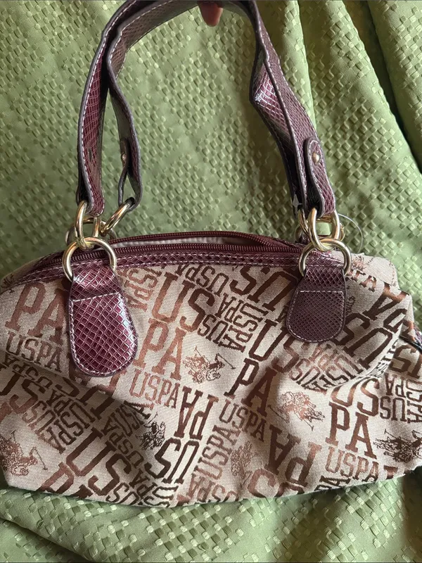 U.S. Polo Assn Women's Beige Logo Canvas Satchel with Pink Trim NWT - Image 5