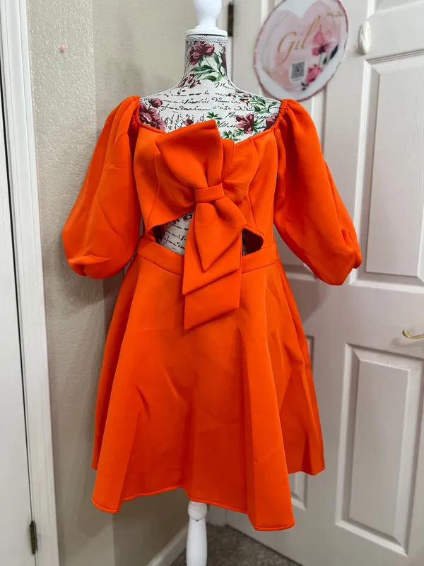 AOMEI vibrant orange off-shoulder dress woth bow - Image 2