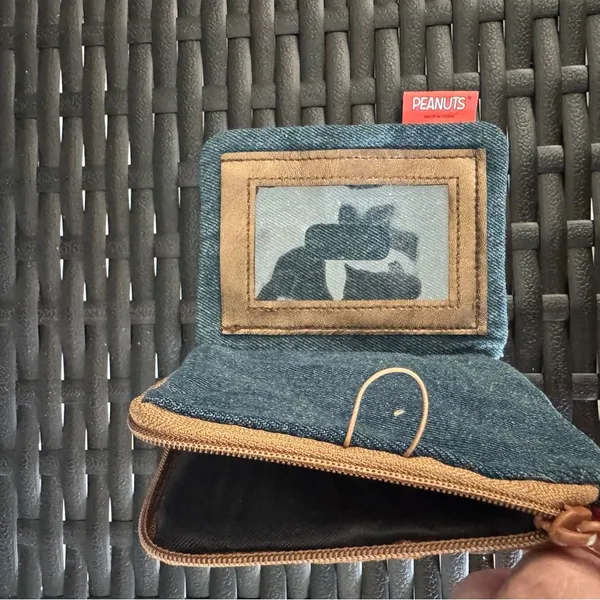 Peanuts Blue Denim Pass Case with Button and Zipper close - Image 3