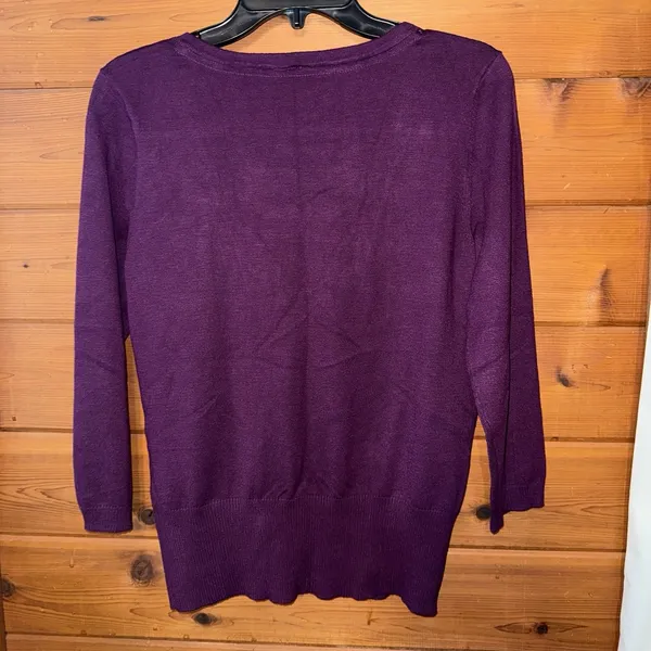 Maurices Purple Scoop Neck Button Front 3/4 Sleeve Cardigan Sweater Medium - Image 5