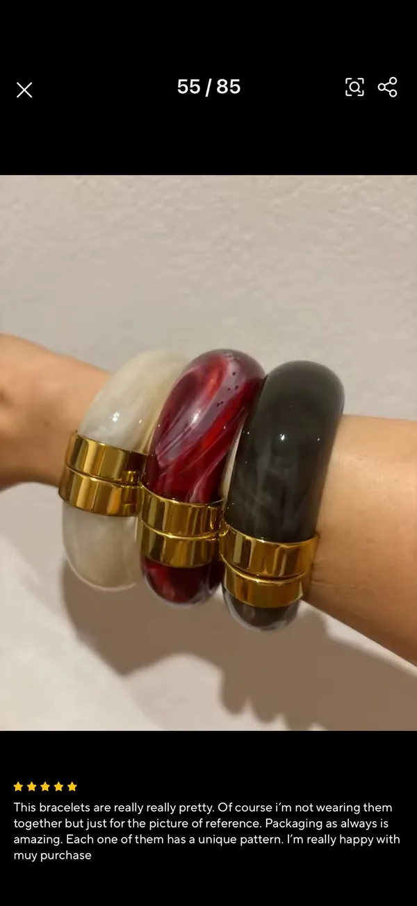 Red & gold chunky bangle bracelet with resin and stainless steel - Image 6