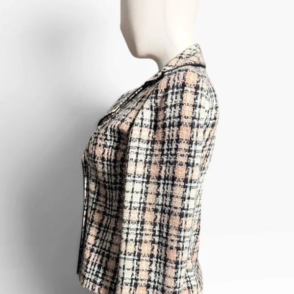 Vintage Jones New York Suit Size 4 Pink Black Plaid Tweed Double Breasted Blazer - Image 4