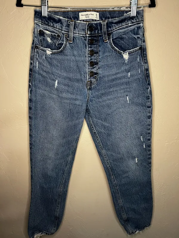 Abercrombie & Fitch The Mom High Rise Button Fly‎ Distressed Short Denim Jeans - Image 2