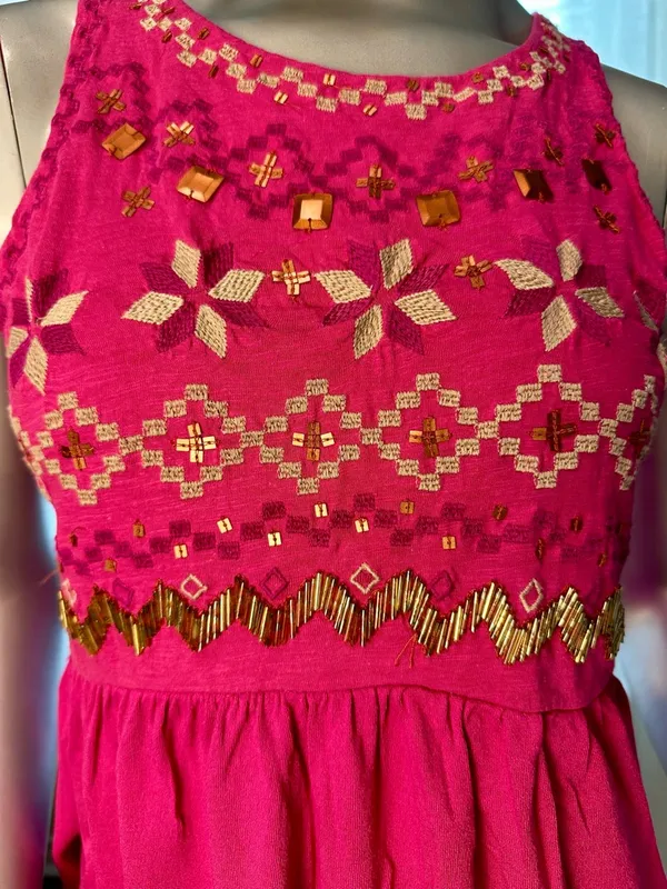 Free People Embroidered Beaded Tunic Top Pink Boho Sleeveless Size Small - Image 2