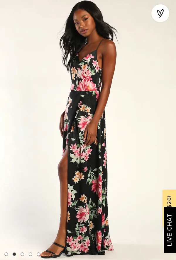 Lulus Black Floral Long Dress - Image 2