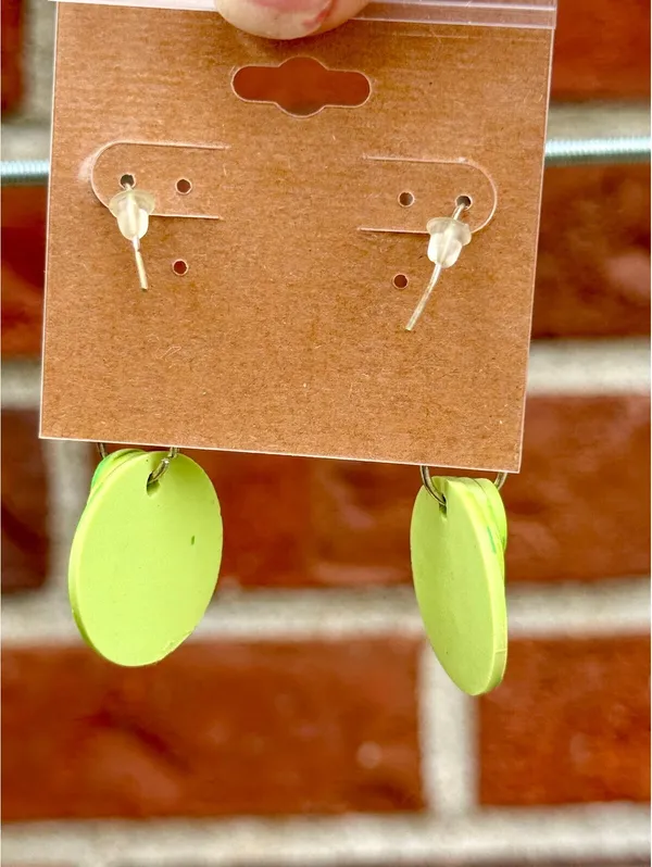 Handmade Polymer Clay Earrings Blocks of Green - Image 4