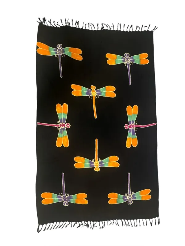Dragonfly Scarf Shawl 65” x 41” Black/Orange/Teal/Purple EUC - Image 4