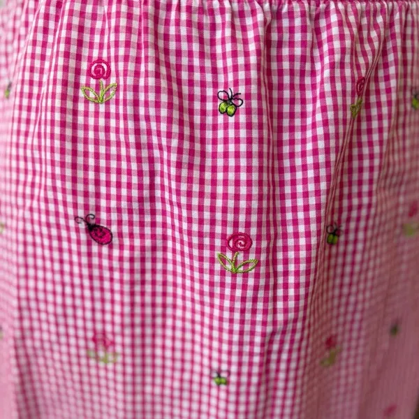 Vintage Y2K Midi Pink White Gingham Embroidered Flower Butterfly Slip Skirt - Image 2