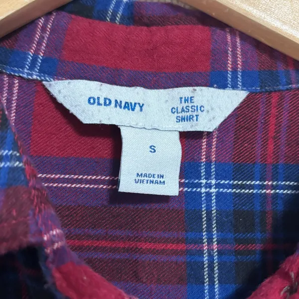 Old Navy The Classic Shirt Red Blue Plaid Flannel Button Down Casual Layering S - Image 4