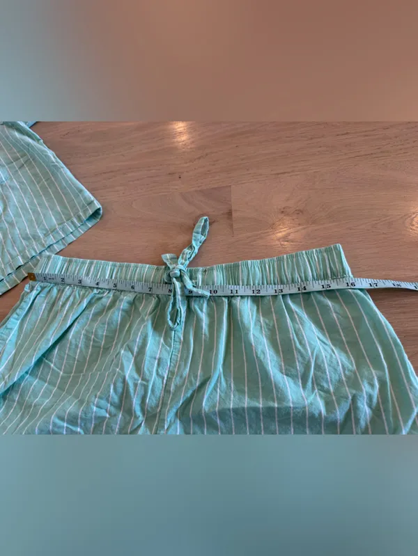 GAP BODY poplin cotton short sleeve top and shorts pajama green stripe set large - Image 10