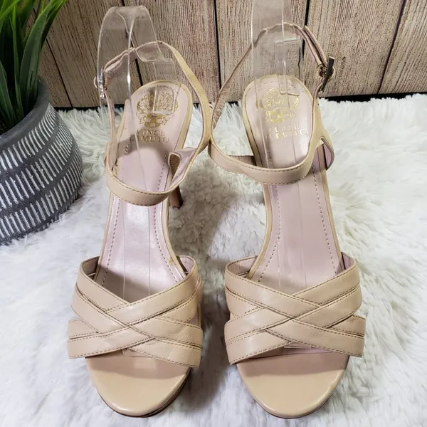 VINCE CAMUTO Women's Size 9.5 Wide Beige Ankle Strap, Open Toe Heels - Image 3