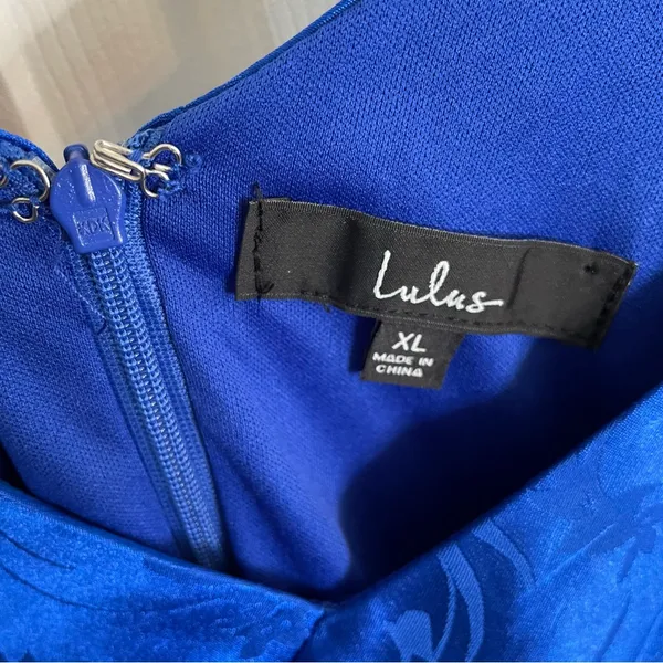Lulu's Blue Satin Spaghetti Straps V-Neck Dress Size XL glam coquette rave chic - Image 2