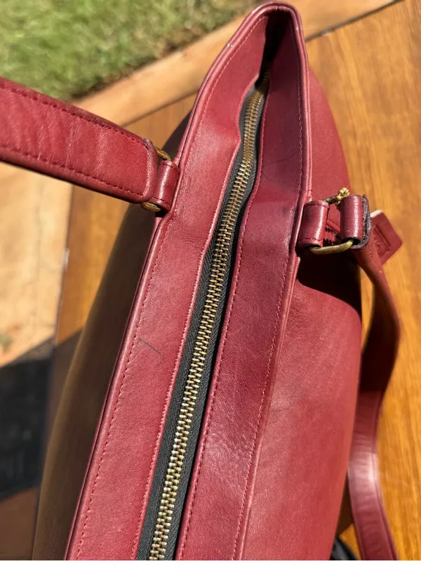 Vintage 1980s Coach Shopping Bag Large Red Leather Tote NYC USA 0535-929 - Image 4