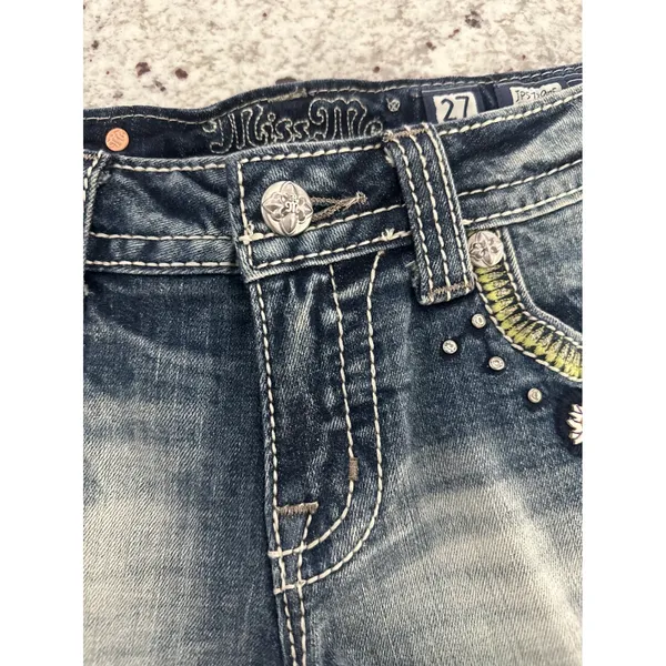 Miss Me floral embellished distressed denim cut-off shorts 27 - Image 4