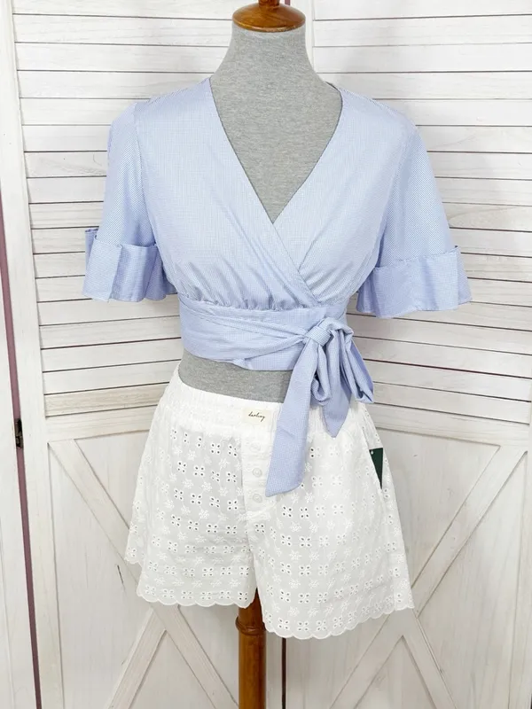 Wild Fable Eyelet Scallop Hem Boxer Shorts White XS‎ Cottagecore Elastic Pull On - Image 2