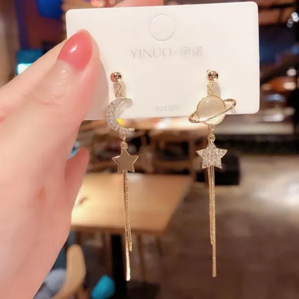 Moon and Stars Tassel Dangle Drop Earrings for Women - Image 2