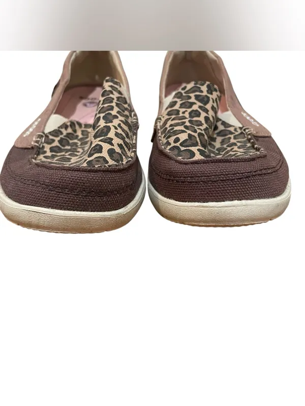 Crocs Leopard Print Canvas Slip On Loafer Flats Brown Women’s Size 9 - Image 5